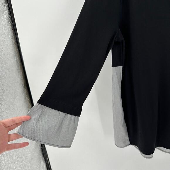 NWT Ann Taylor LOFT Black Gray Colorblock Crew Neck Faux Layered Top Size Medium - Picture 5 of 10